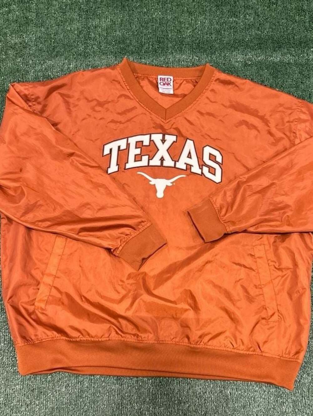 Vintage Red Oak Texas Longhorns Burnt Orange V-Neck Windbreaker Pullover Jacket